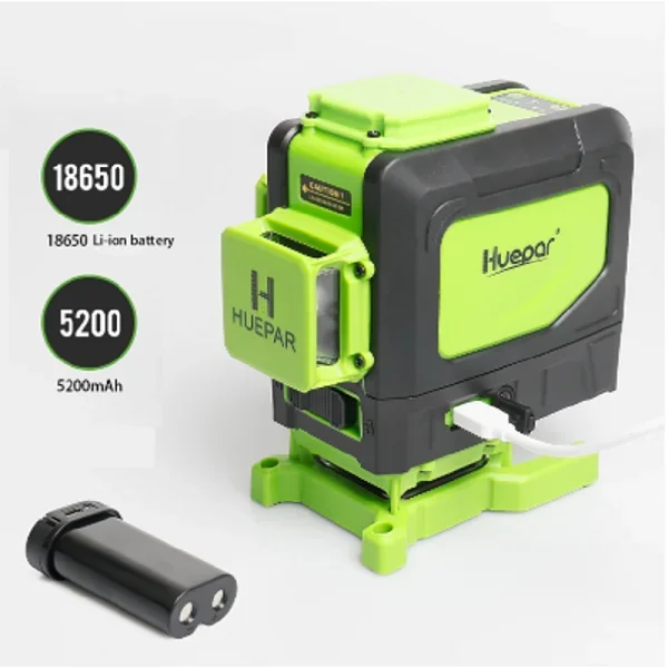 Huepar 12 Lines 3D Cross Line Laser Level Green Beam Line With Li-ion battery For Tiles Floor Multifunction & Remote Control