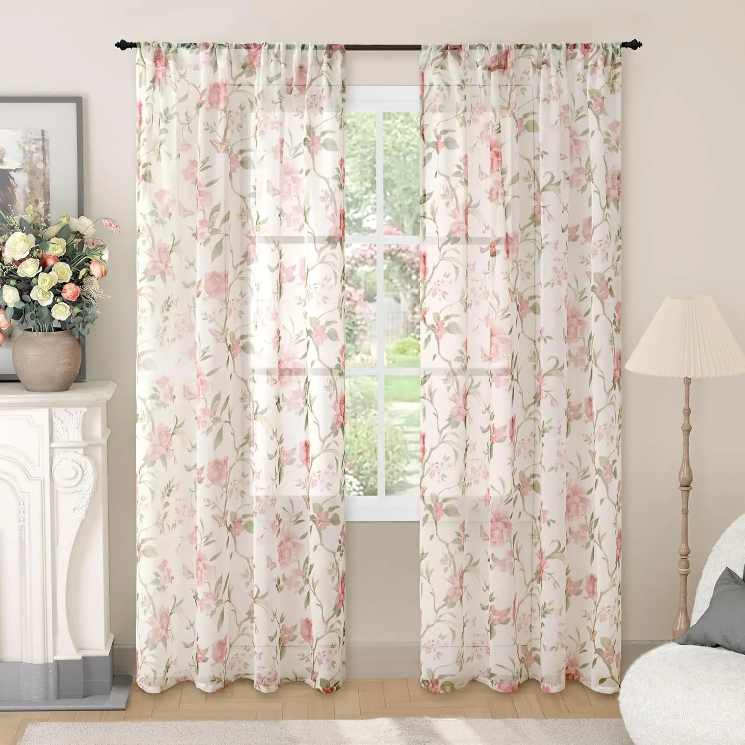 Floral Curtains 84 Inches Long 1 Panels For Living Room, French Country Vintage Pattern Print Drapes Bedroom Rod Pocket