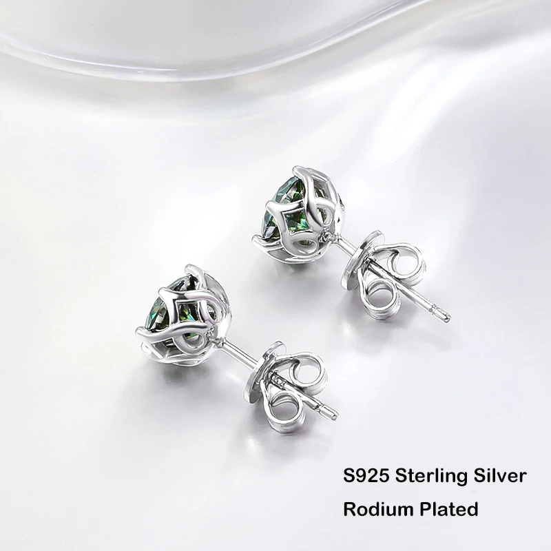 EWYA Real 0.5-2CT D Color Moissanite Stud Earrings For Women Girls S925 Silver Green Black White Diamond Ear Studs Fine Jewelry