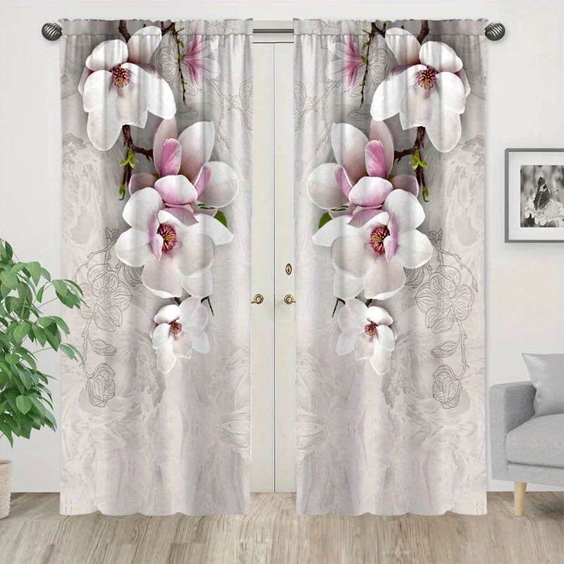 2pcs Elegant Golden Flower Pattern Curtain for Home Decor Window Treatment for Bedroom, Office, Kitchen, Living Room, and Study