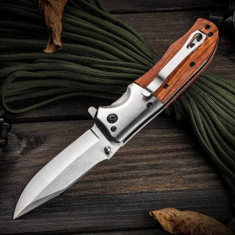 EDC Portable Outdoor Mini Folding Knife, High Quality Redwood Handle Pocket Knife, 440C Steel Outdoor Multifunctional Tool Knife