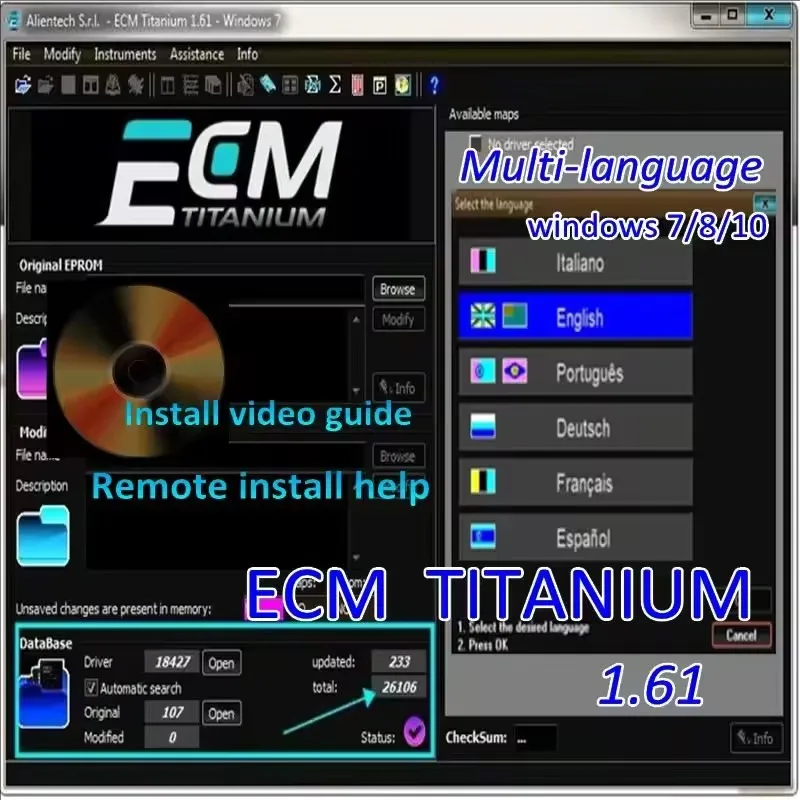 

Newest ECM TITANIUM 1.61 With 26000 + Driver ECM 18259+ Drivers for ecu tool Send link or CD or USB windows 7/8/10