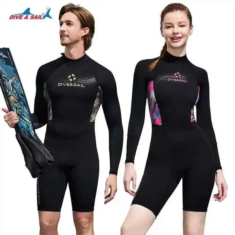 

Костюм DIVE&SAIL 1,5 мм и женские цельные шорты с длинными рукавами, гидрокостюм, морозостойкий костюм для серфинга и подводного плавания.