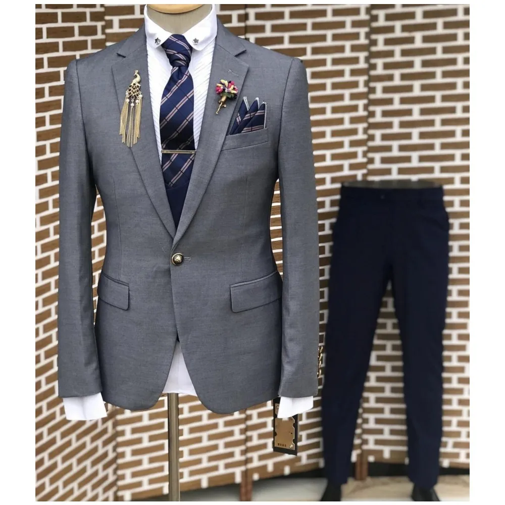 

Men's Suit 3 Piece Notched Lapel Formal Groom Wedding Tuxedo Jacket Navy Blue Pants Vest Male Blazer Custom Costume Homme