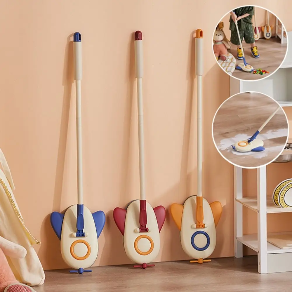 

Airplane Shape Mini Kids Mop Soft Handle Detachable Cartoon Cleaning Playset Replaceable Mop Cloth with Hanging Holes