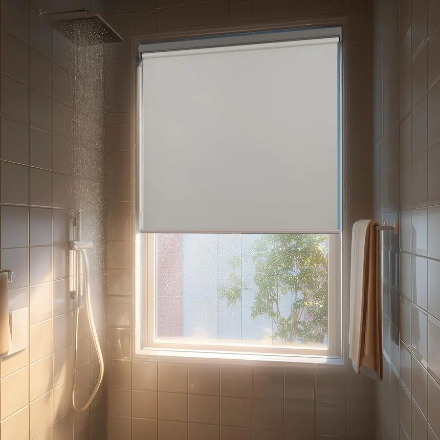 

No Drill Cordless Blackout Roller Shades Screwless Waterproof Shower Window Blinds, AutoRetraction Easy Install Blind for Bathro