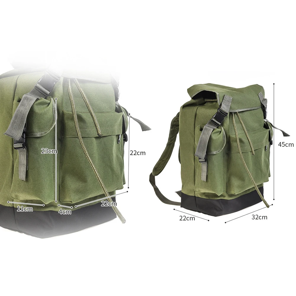 70L Large Capacity Multifunctional Army Green Canvas Carp Fishing Bag Fishing Tackle Backpack Serviceable Wear-resistant to Use