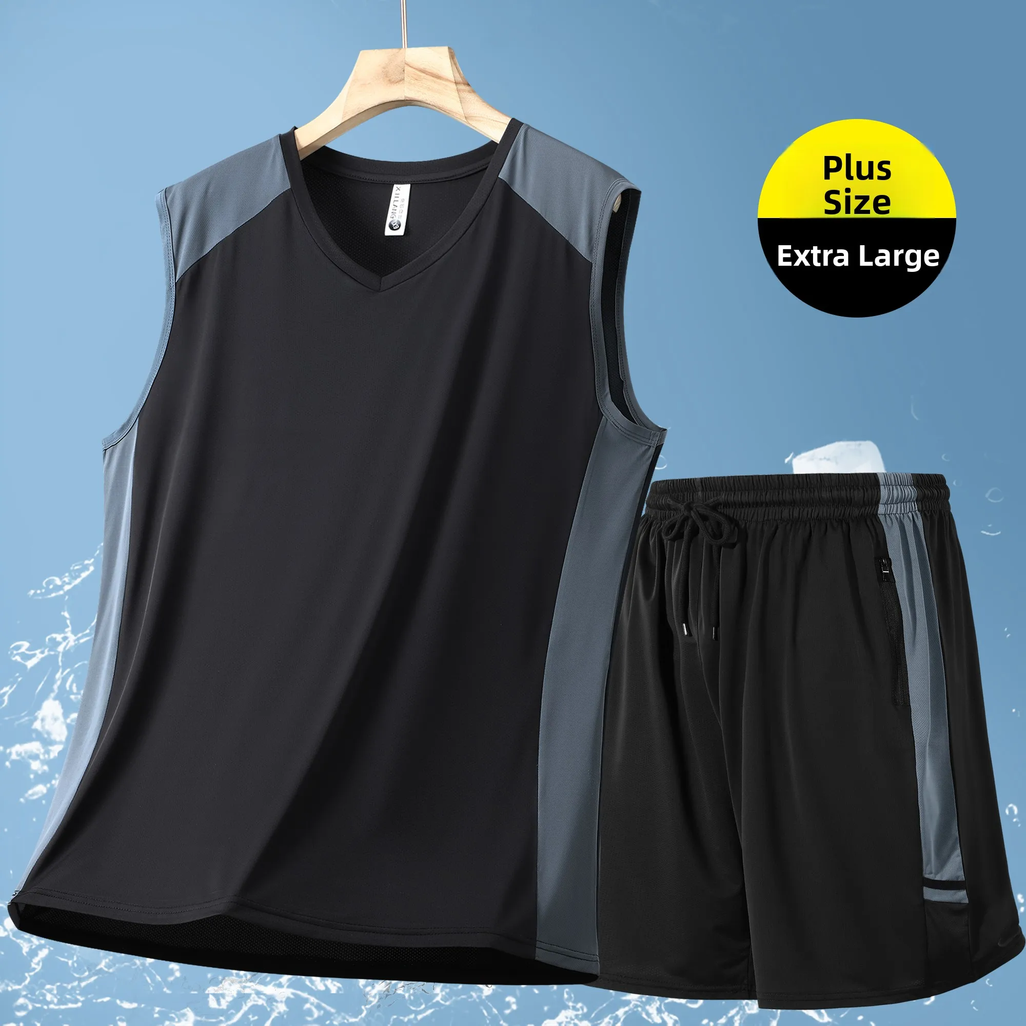 

Летний плюс размер Ice Silk Casual Sports Svel Baskeall orm Set Large Fitn orts Полиэстер Спандекс Смесь