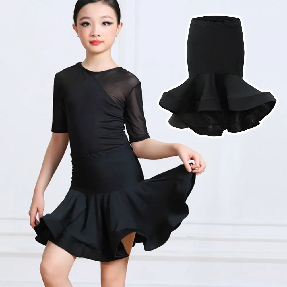

Black Kids Latin Dance Dress Stage Costume Professional Practice Dresses Ballroom Dancing Chacha Dance Examination Dance Skirt