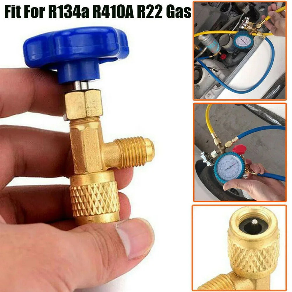 Abridor de garrafas com válvula CA automática de latão para gás R134A R22 R410A com cor dourada e azul e material de latão e plástico