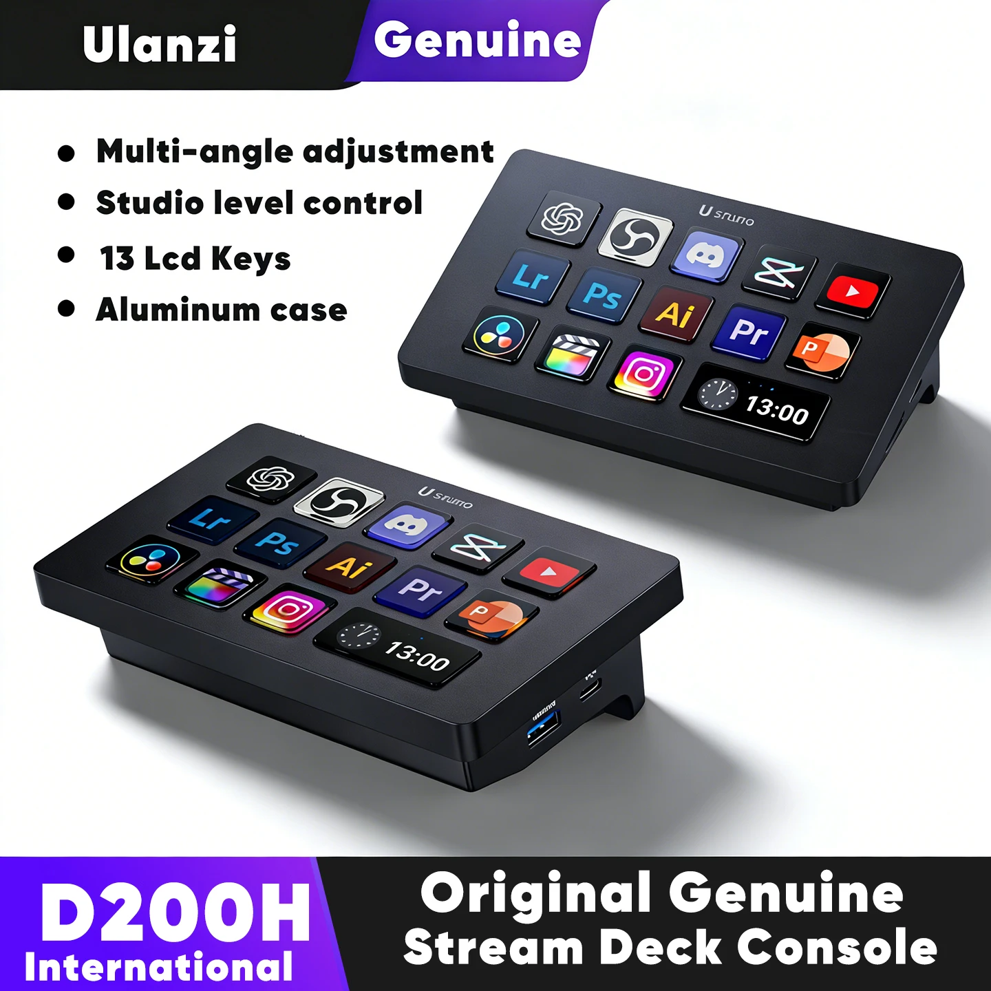 D200H AI Stream Deck Visual Console Macro Keyboard Streamdeck Macropad Keypad Stream Desk Deck Dock Office Creation Live Stream