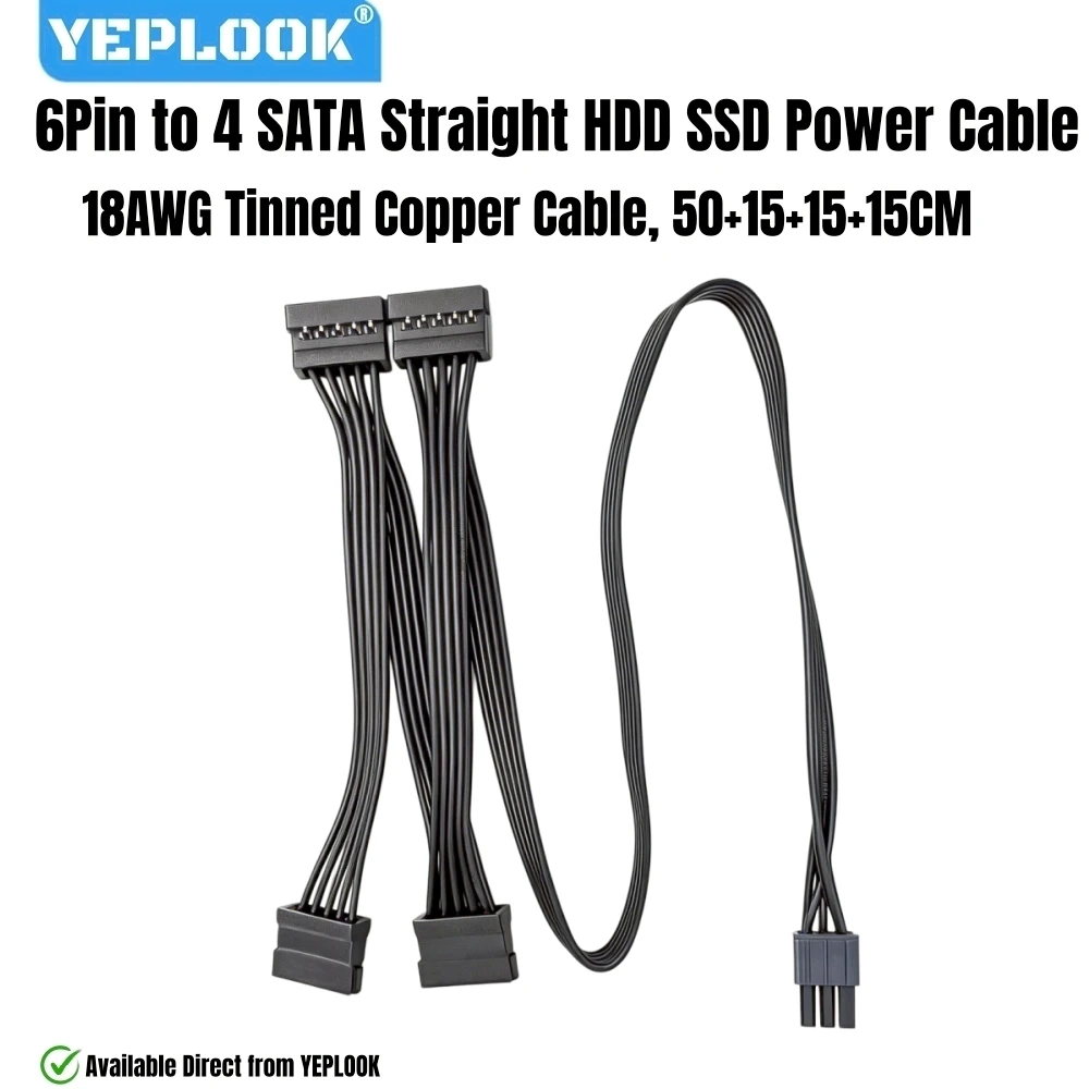 

YEPLOOK 6Pin to 4 SATA Straight, SSD HDD Power Cable for Corsair AX1600i Titanium, AX1000 Titanium, AX850 Titanium Modular Power