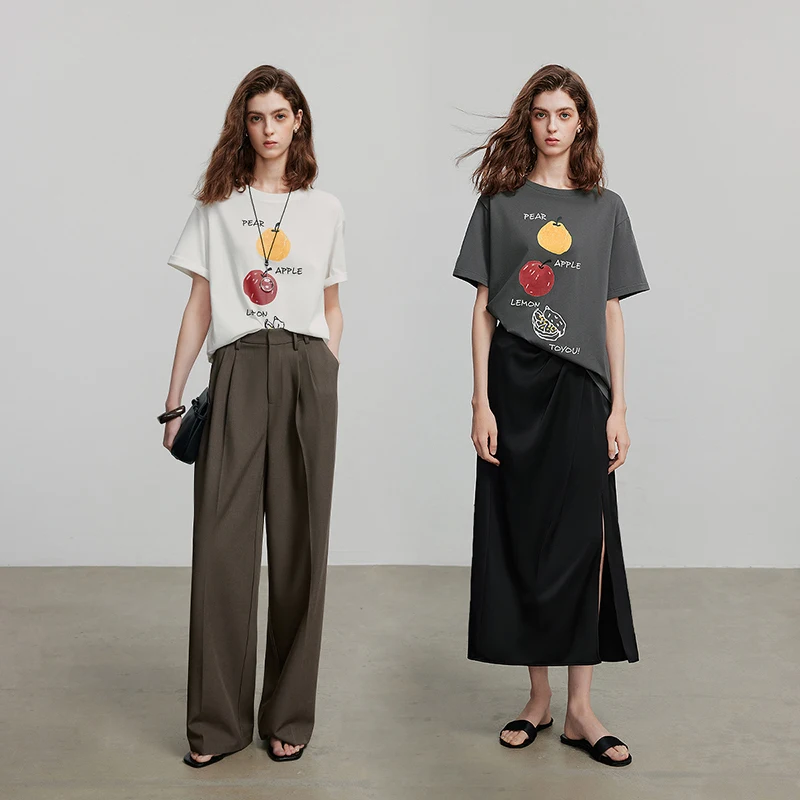 TOYOUTH Women Short Sleeve T shirt 2025 Summer New Fruit Printed Casual Tops 8521053