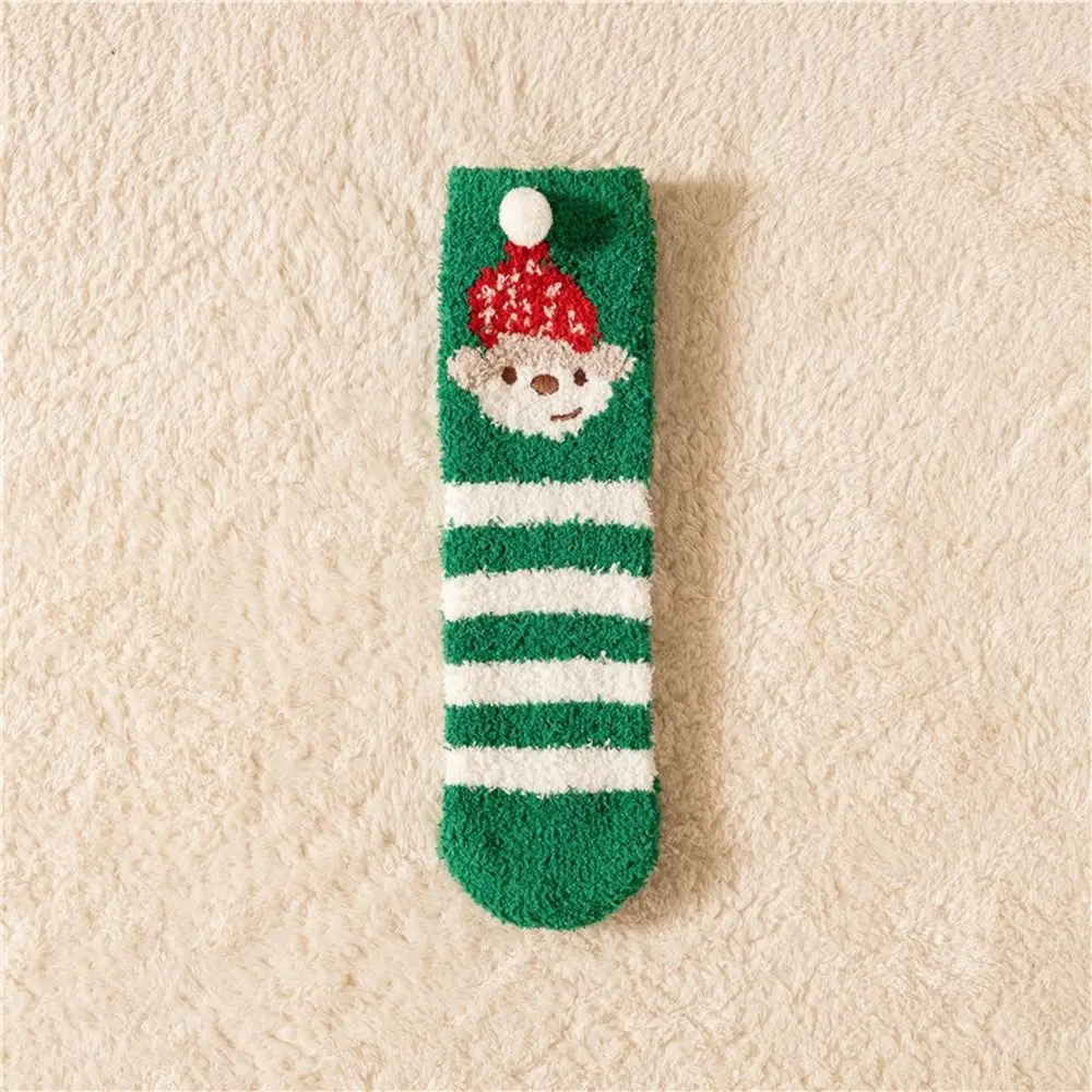 

Elk Santa Claus Winter Red Green Snowman Christmas Hat Women Hosiery Coral Velvet Socks Middle Tube Socks Christmas Socks