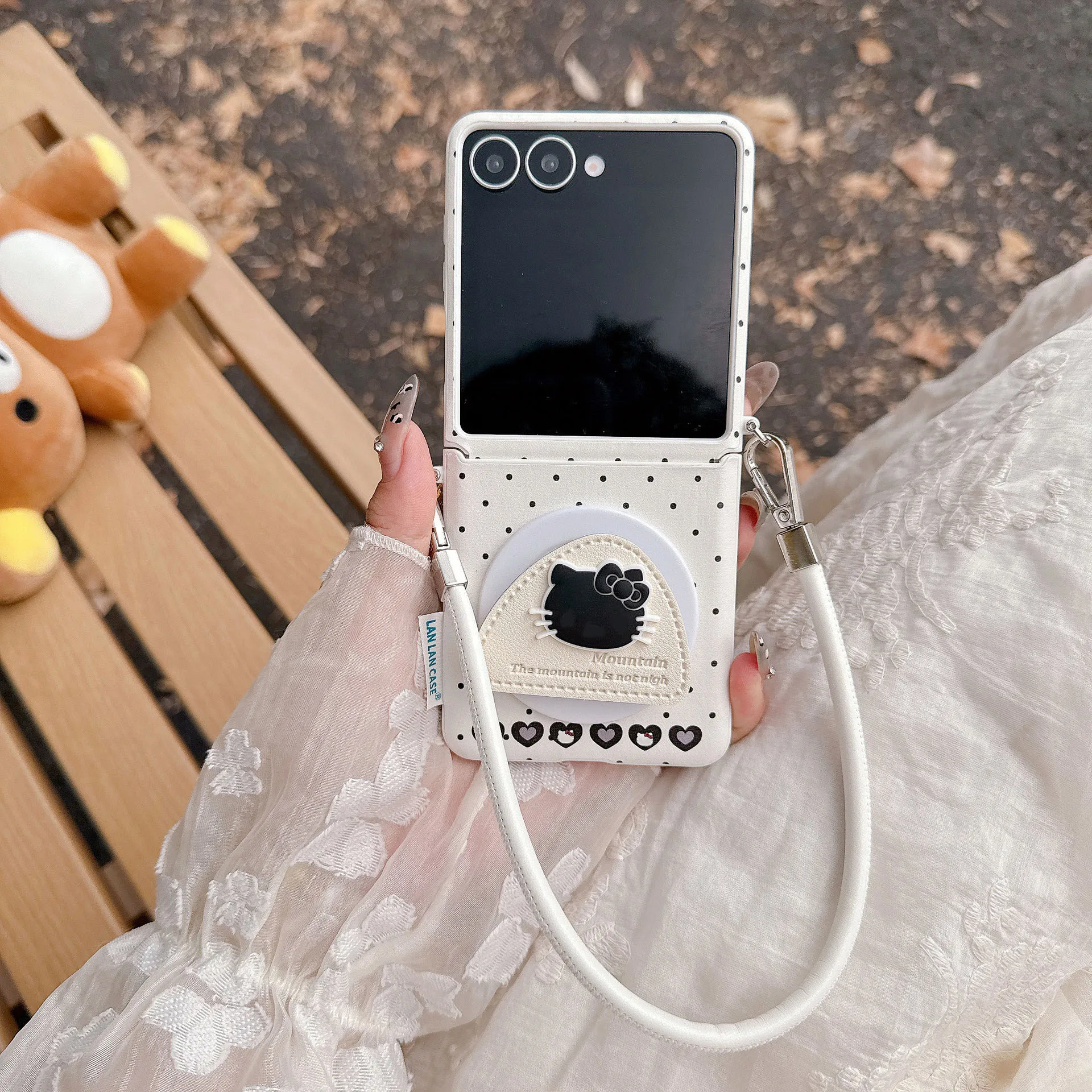Cartoon Wave Point Heart-shaped Cat for Samsung Galaxy Z Flip 8 7 6 5 Protective Back Cover for ZFlip8 ZFlip6 ZFlip7 Case Shell
