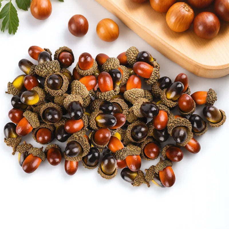 

50Pcs Artificial Acorns Xmas Pendants Home Decor Lifelike Small Acorn for Garlands Making Wreath Material Simulation Acorn