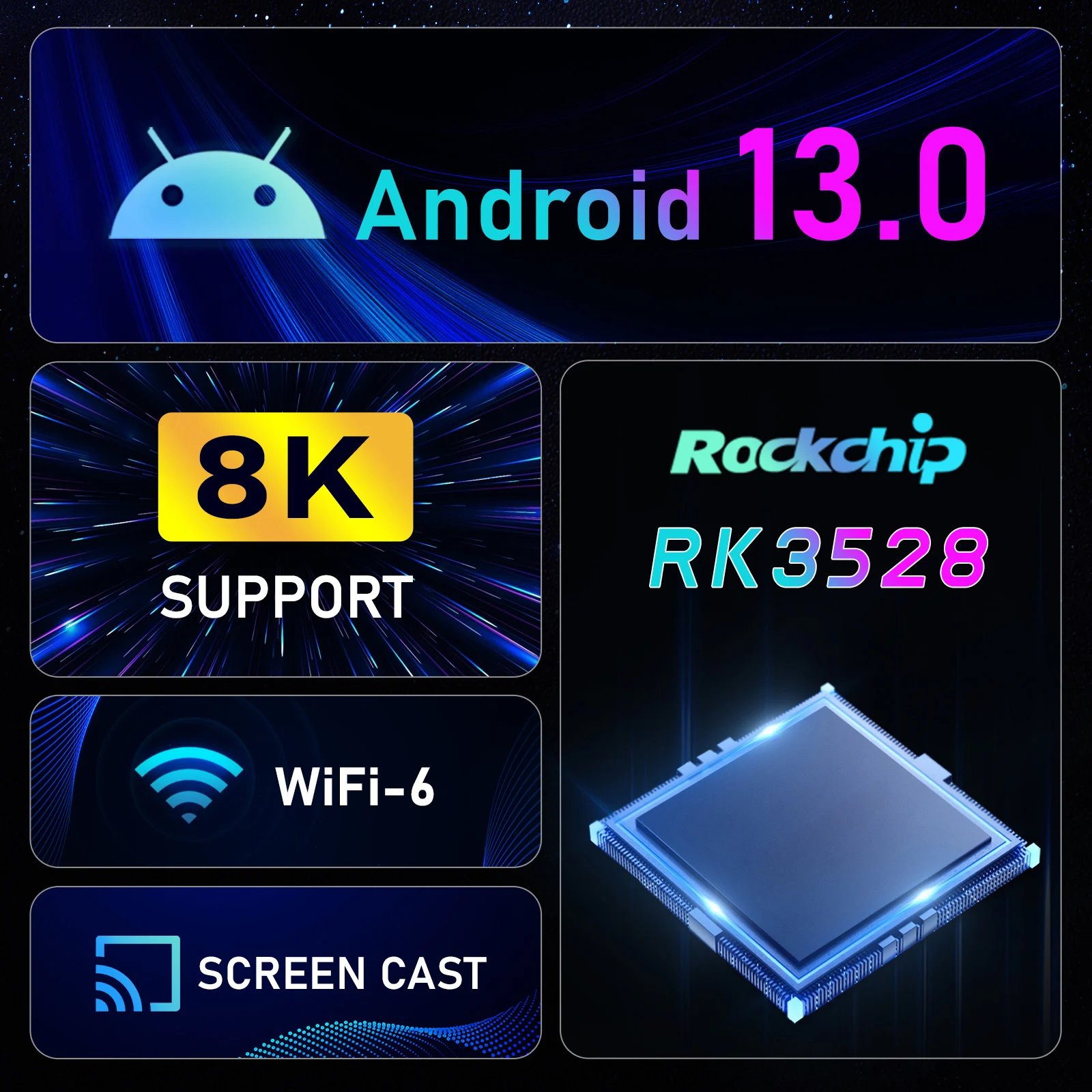 Android 13.0 Smart TV Box RK3528 Quad-core UHD 4K Media Player H.265 8K Decoding HDR10+ 2.4G/5G WiFi6 BT 4GB+32GB/64GB K98 PLUS