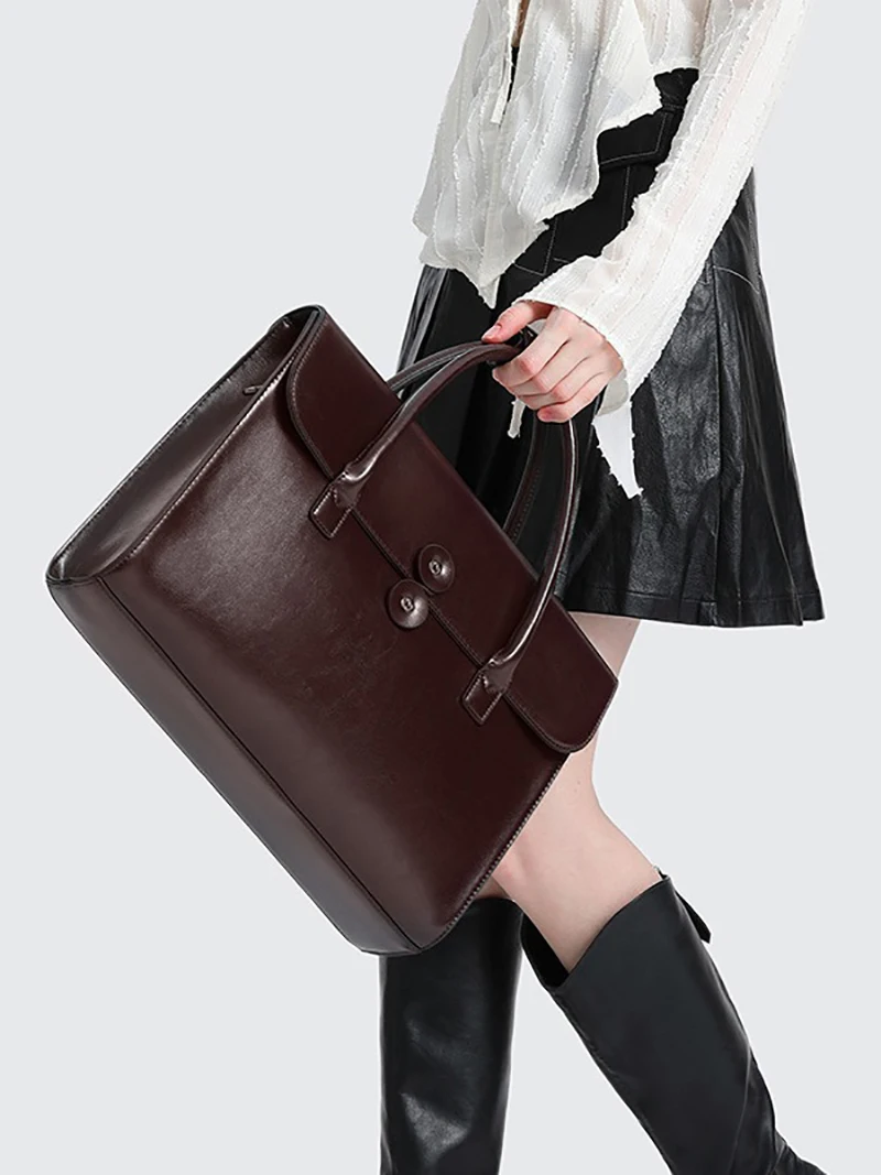 

Women's Briefcase Genuine Leather Luxury Fashion Vintage Office Business OL High Quality Shoulder 14 inch Laptop Messenger Bag