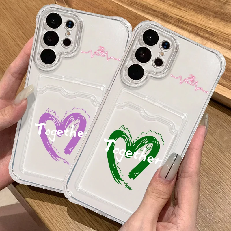 Love Couple Together For Samsung A73 A72 A54 A71 A52 A53 A32 A22 A14 A13 A23 5G Photo Card Bag Transparent Cover Phone Case