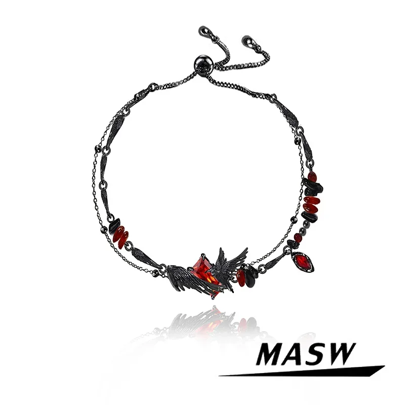 

MASW Original Design Hiphop Cool Hot Girl Style Red Crystal Black Bird Bracelet For Women Party Gift Modern Jewelry Accessories