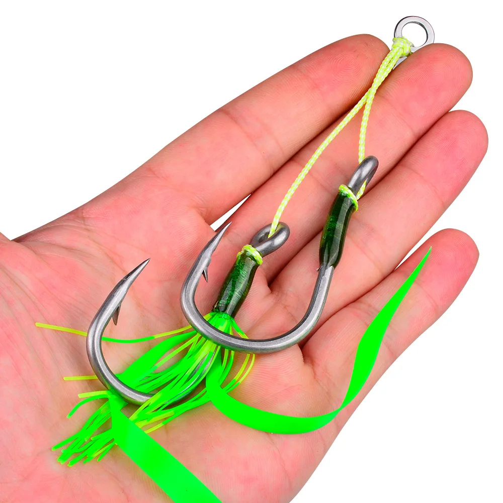 2er-Set Doppelhaken Große Größe Hochkarbon-Stahl Einzelhaken für Jigging Salzwasser-Angeln Boot-Angelausrüstung Zur Verwendung mit Metall-Jig – Detail 8