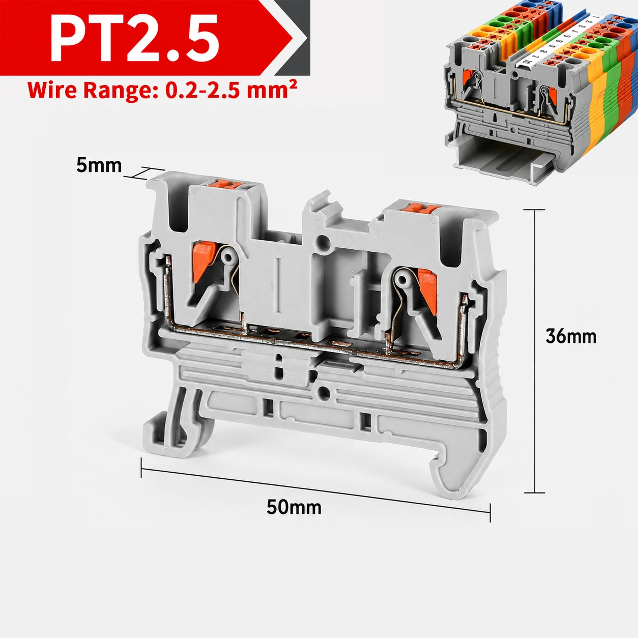 Threadless Push Pin - 50PCS DIN Rail Terminal Block PT2.5