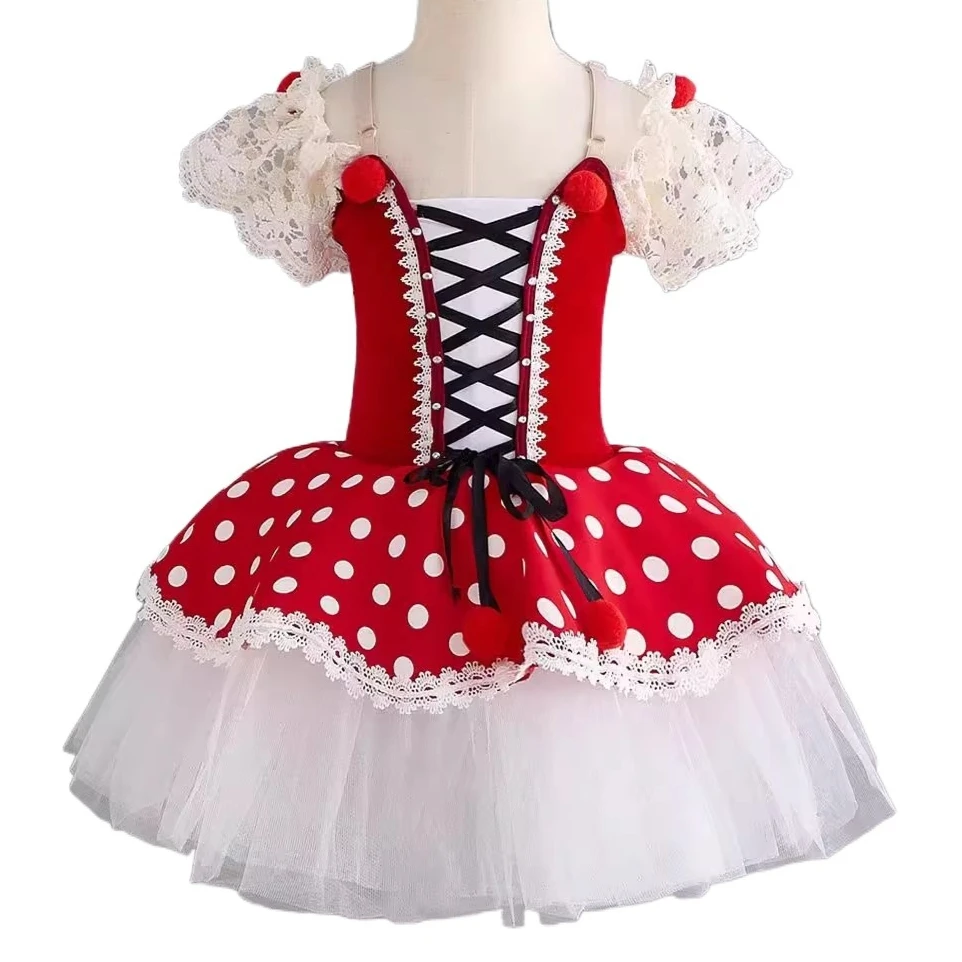 

Профессиональная балетная пачка для девочек, длинное платье с цветочным принтом в красный горошек, платье балерины для взрослых, женщин и детей, детский балетный танцевальный костюм