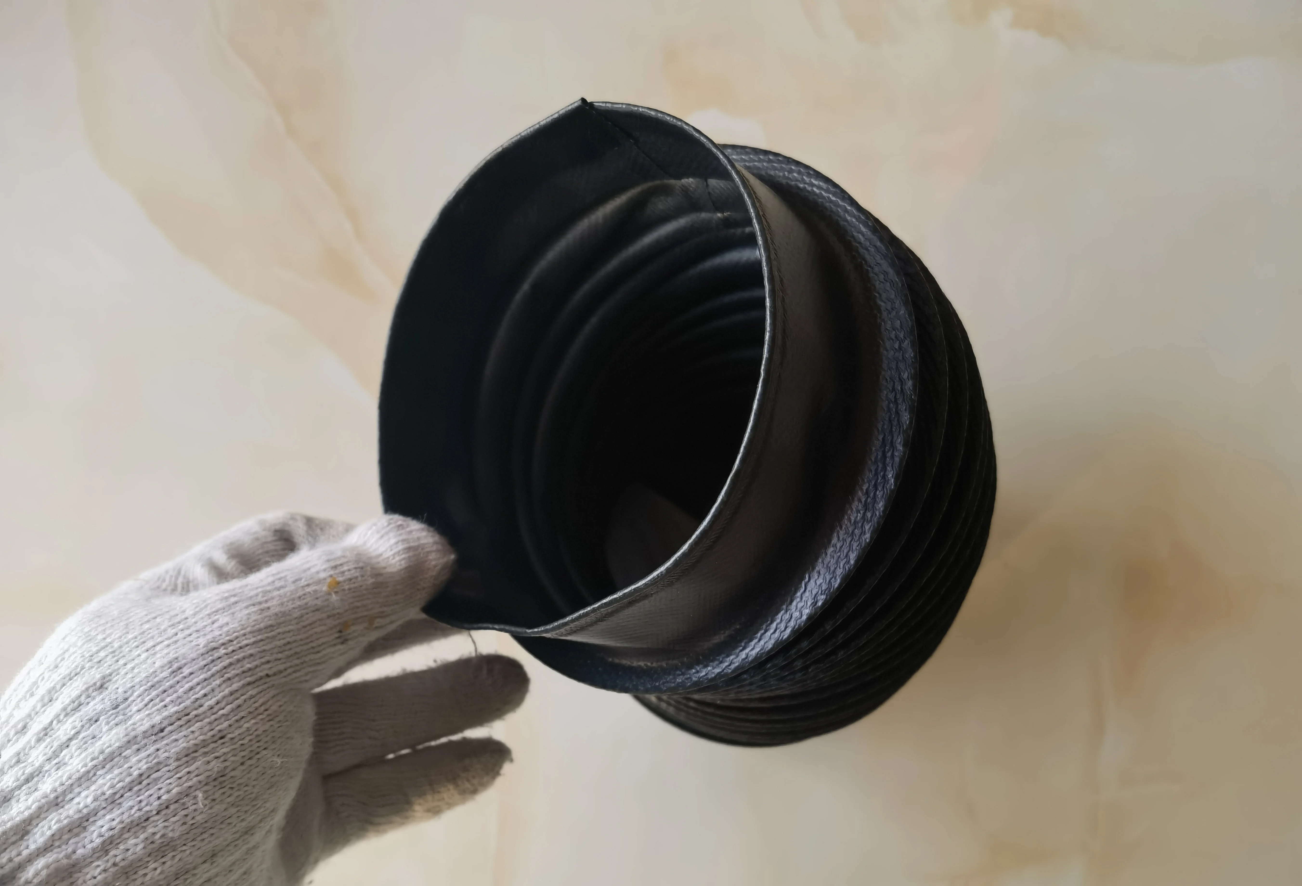 ネジ棒用円形ベローズカバー-lmax-160mm、直径-240mm