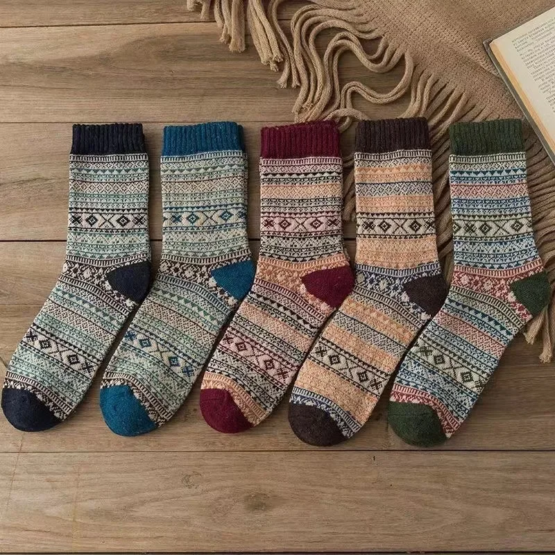 

5 Pairs Women's Autumn Winter Wool Socks Warm Soft Mid Length Socks Ultra Thick Harajuku Women's Antifreeze Cashmere Short Socks