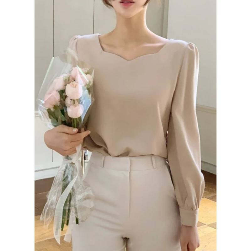 Elegant Spring Autumn Women Blouse Puff Long Sleeve Casual Simple Shirts 2024 Loose Simple Tops Fashion Ladies Clothes