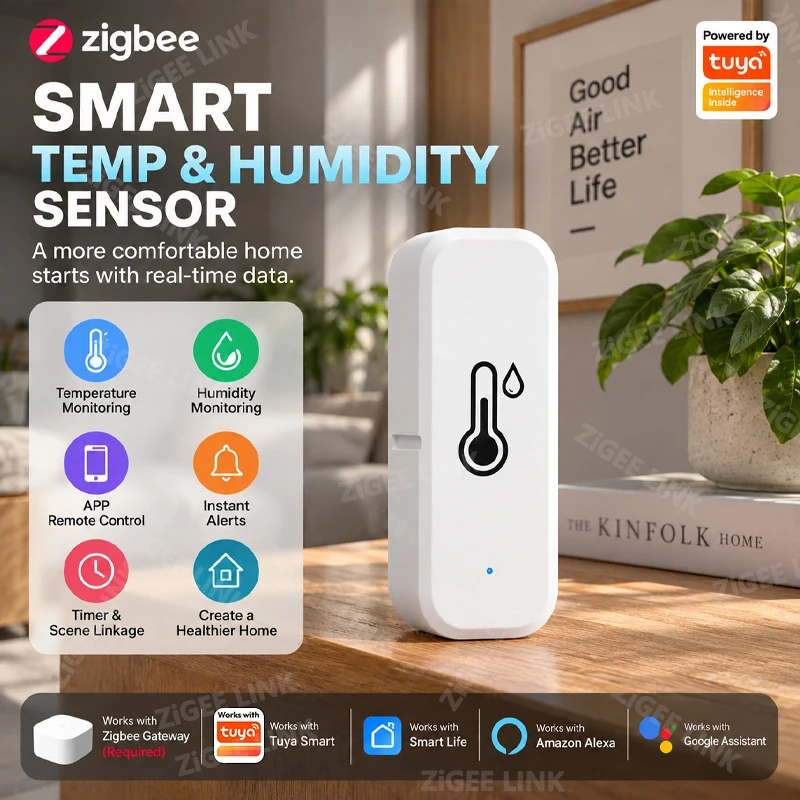 Zigbee 3.0 High Accuracy Temperature Humidity Sensor Wireless Hygrometer Thermometer Remote Monitoring Alarm Need Zigbee Gateway