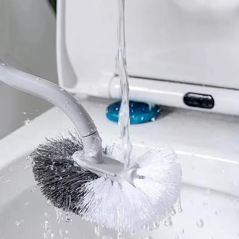 Multi-function Double Head Plastic Toilet Brush Curved Bathroom Cleaning Scrubber Bending Thicken Handle Corner Brush PP Holder