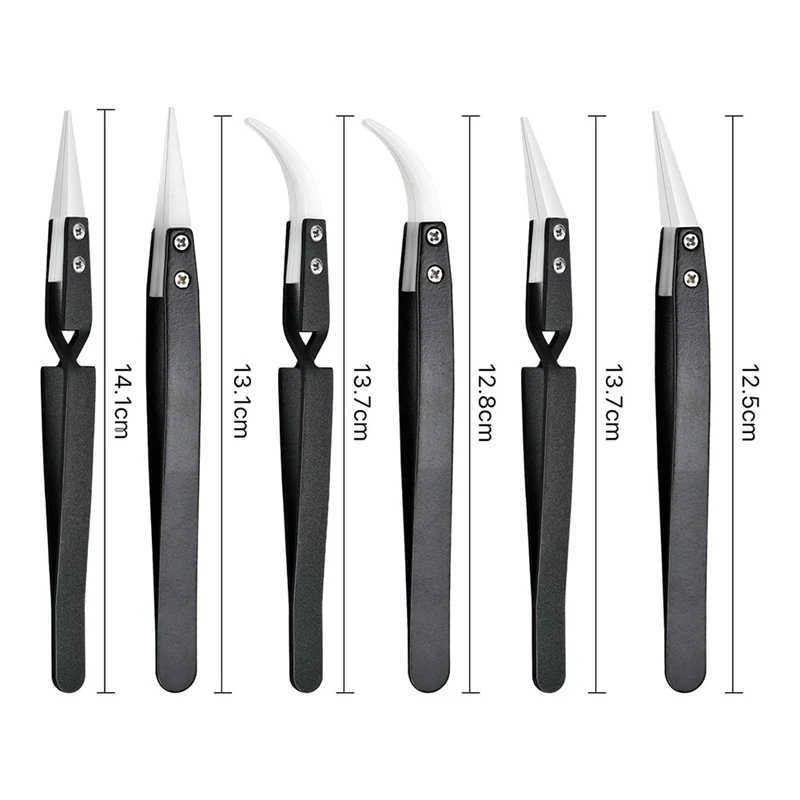 Promotion! 6Pcs Precision Reverse Ceramic Tweezers Set, Resistant Electronics Soldering Tweezers Anti-Magnetic Pointed For Solde