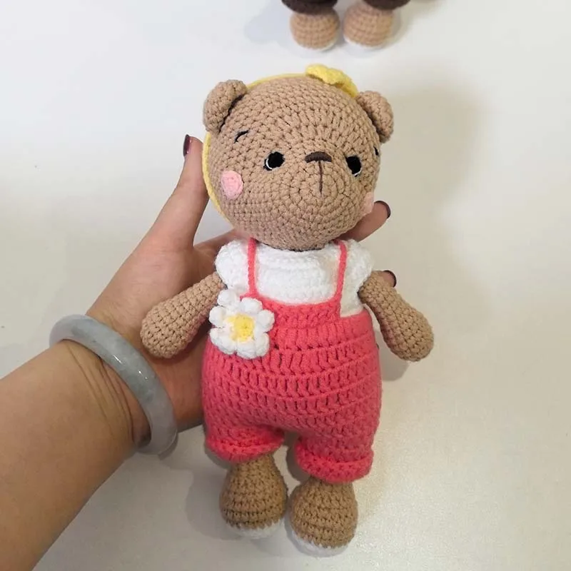 ตุ๊กตาหมีโครเชต์ถักนิตติ้ง ของเล่นตุ๊กตาสัตว์นิตติ้งขนาดเล็ก ของเล่นตุ๊กตาผ้าพลัฌ ของตกแต่งห้องเด็กอ่อน ของขวัญวันเกิด