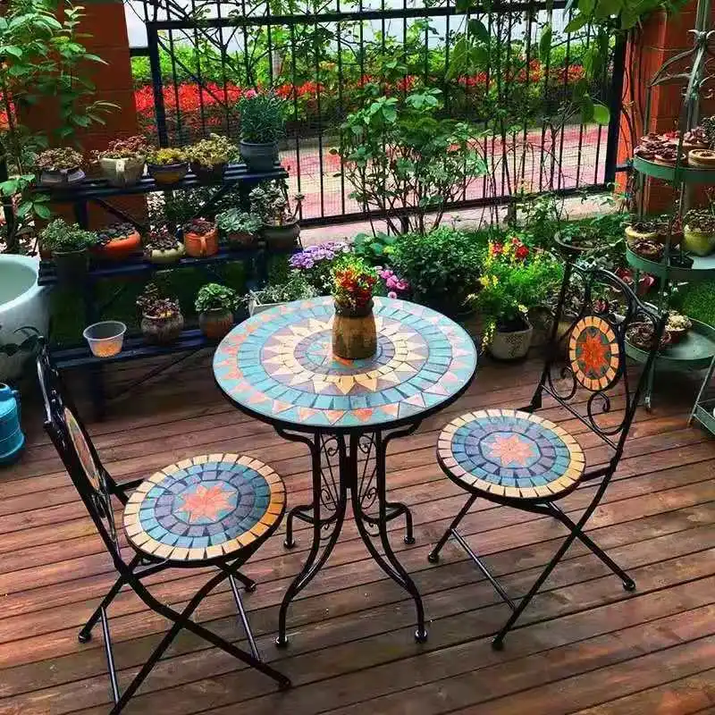 YFY Outdoor Leisure Balcony Table and Chairs Coffee Table 3-Piece Set Bar Cafe Table and Chairs