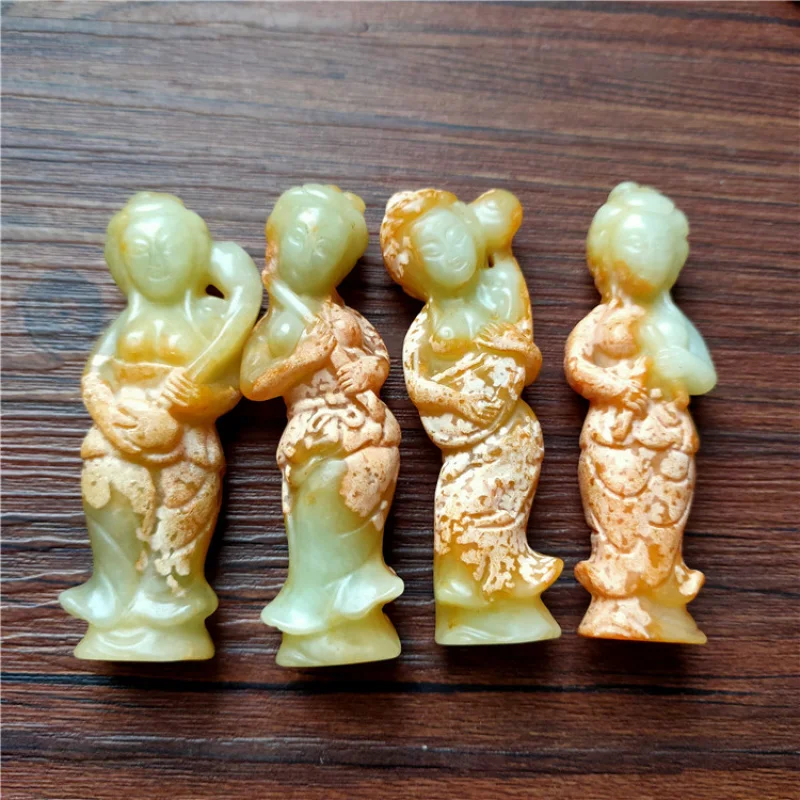 Supply Natural Stone Vintage Crafts Xiu Jade Singing and Playing Little Jade Figurine Handheld Piece