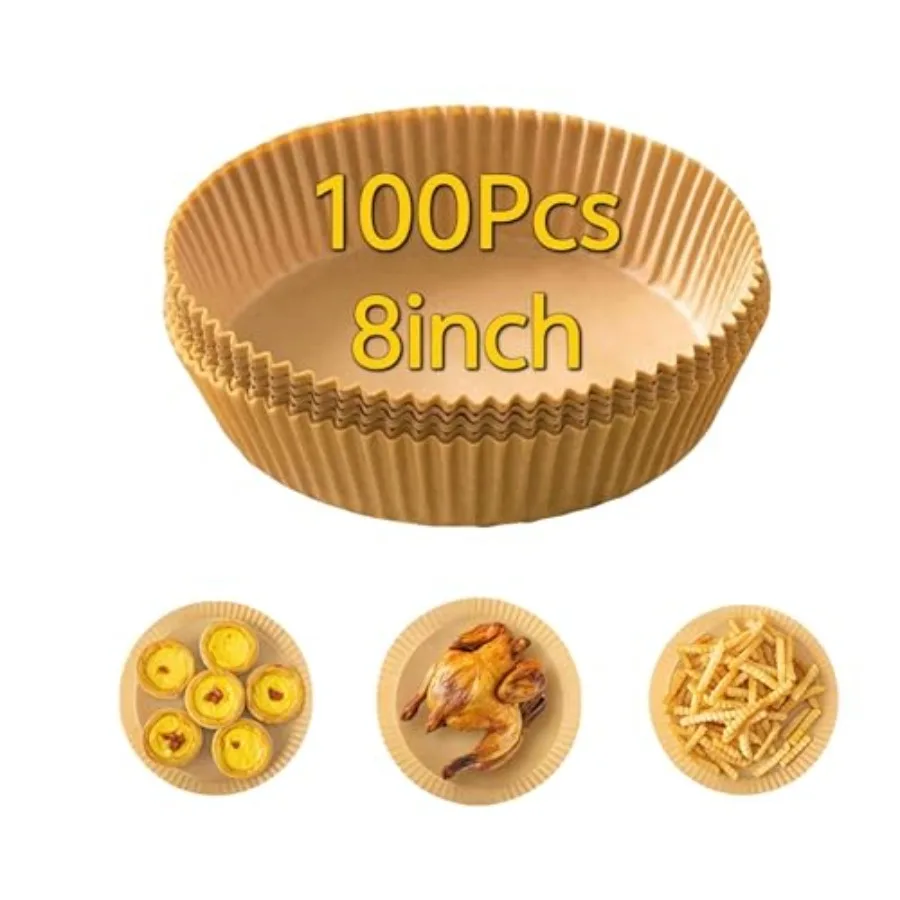 8 Inch Air Fryer Paper Liners - 100PCS Non-Stick Parchment Paper for Easy Cleanup and Healthy Cooking
