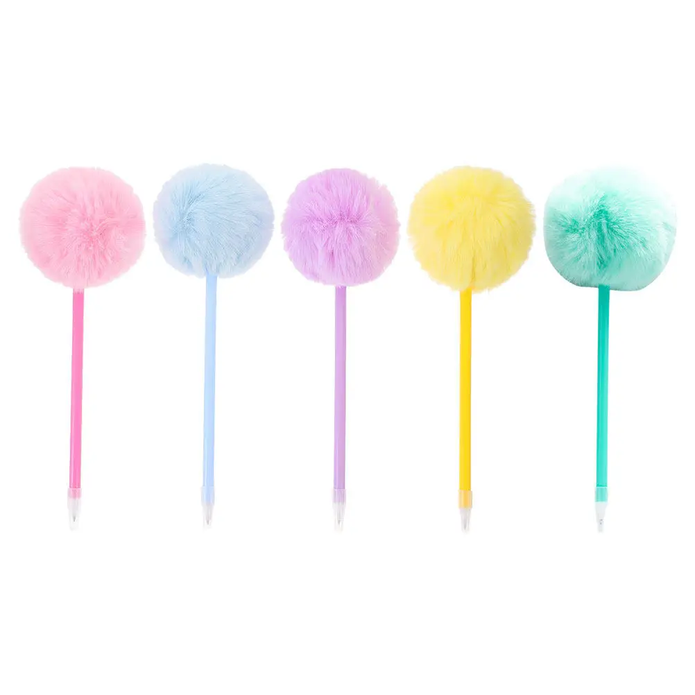 

5Pcs Colorful Cute Pompom Ballpoint Pens for Girls Students School Office Writing Fun Kids Supplies Black Pen