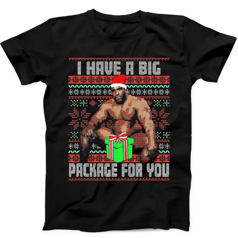 عيد الميلاد عيد الميلاد تي شيرت باري يجلس على السرير لدي حزمة كبيرة قبيحة أسود تي شيرت هدية تي شيرت أسود #1