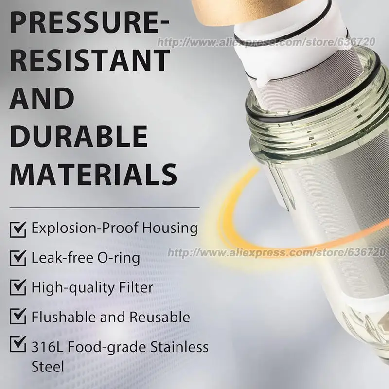 WSP50 فلتر مياه الرواسب قابل لإعادة الاستخدام للمنزل بالكامل، فلتر مسبق قابل للتنظيف 50 ميكرون، نحاس خالي من الرصاص