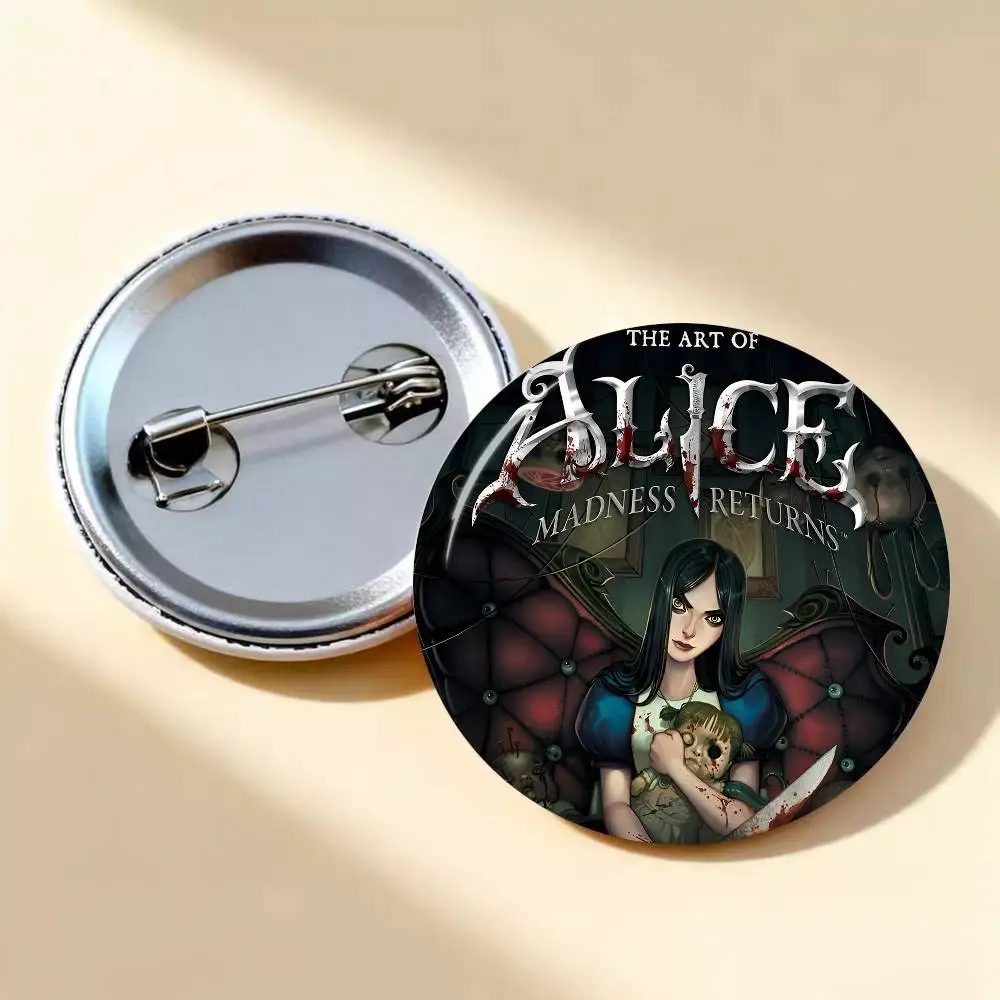 A-Alice M-Madness R-Returns Creative Tinplate Soft Button Pins Animal Icon Brooch Lapel Backpack Badge Accessories Pin