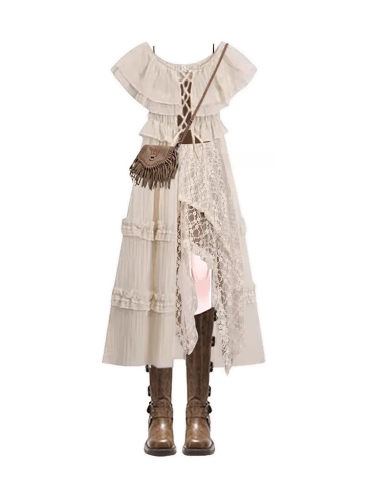 Ensemble de tenue de voyage d'été pour femmes, taille haute, dentelle, dr avec jupe trapèze, t-shirt, grande taille