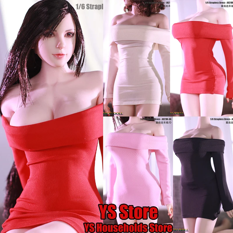 JO21M-36 1/6 Female Soldier Strapless Hot Dress Clothes Tight Elasitc Short Skirt Accessory For 12