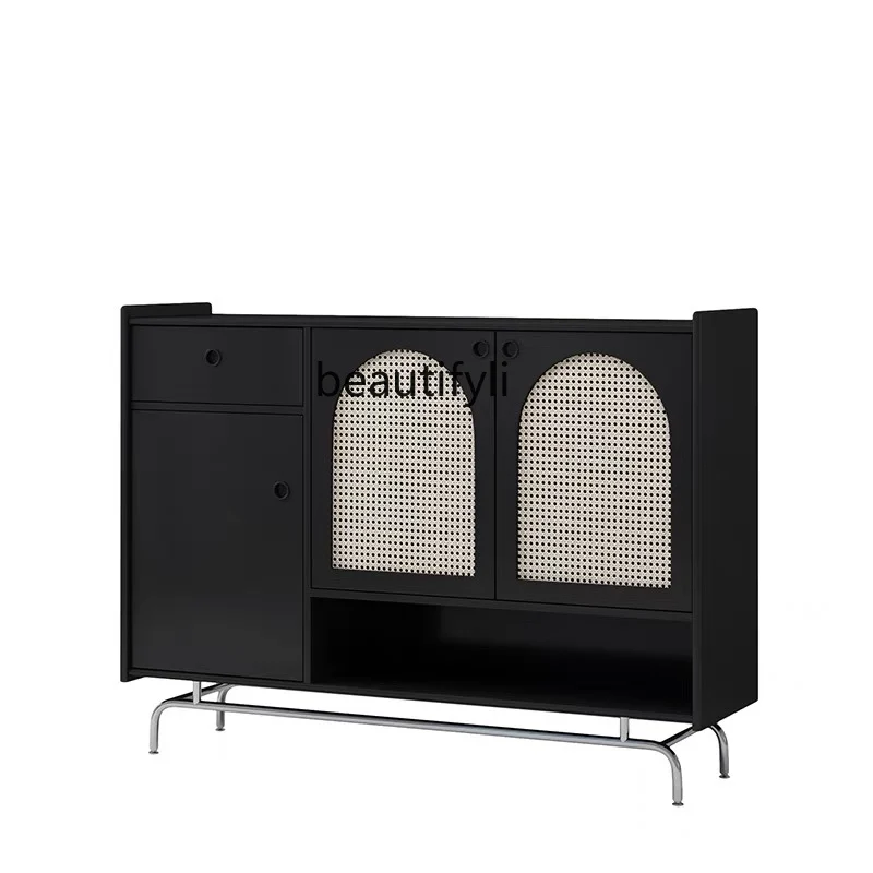 Japanese Style Shoe Cabinet Rattan Woven Entrance Cabinet Dining Side Storage Simple Retro Hall Cabinet Ultra-Thin