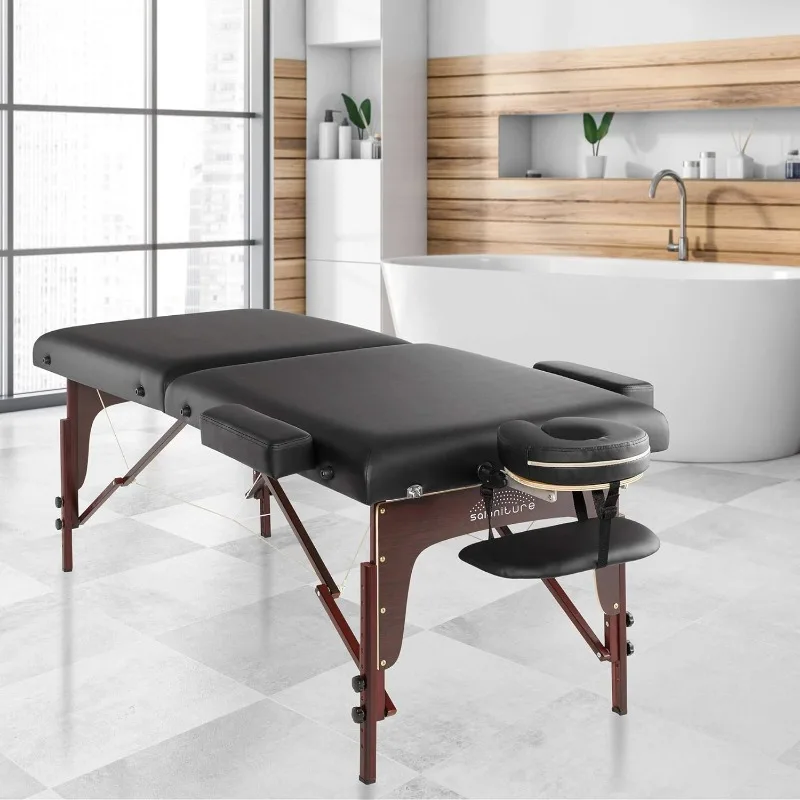 Mesa de massagem portátil profissional com painéis Reiki, espuma de memória bi-fold, leve, inclui encosto de cabeça