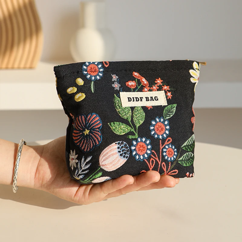 New Small Women\'s Cosmetic Bag Portable Plant Pattern Small Sanitary Napkin Storage Bag Commuter Coin Key Bag Portable Card Bag