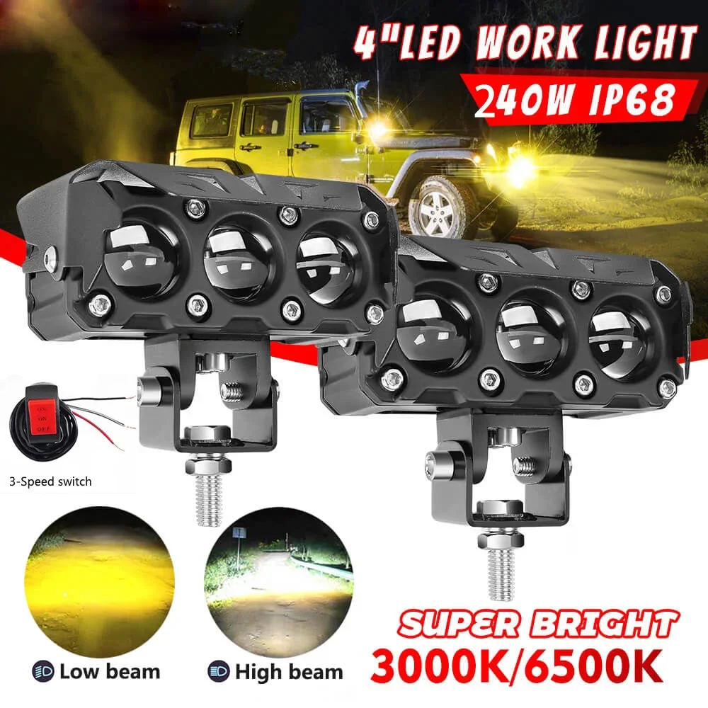 

4inch LED Work Spotlights Bar Headlamp Super Bright Dual Color Lens Driving Fog Lamp Hi Beam for Motorcycle Car Trucks SUV UTV
