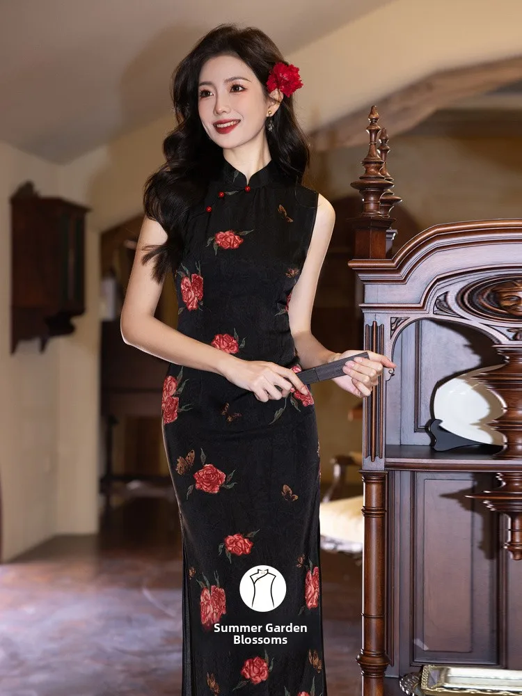 

Bla Svel Young Sle Ретро Ангхайская Республика Китайская тема Длинное Dr Повседневная одежда с низким разрезом Дышащая