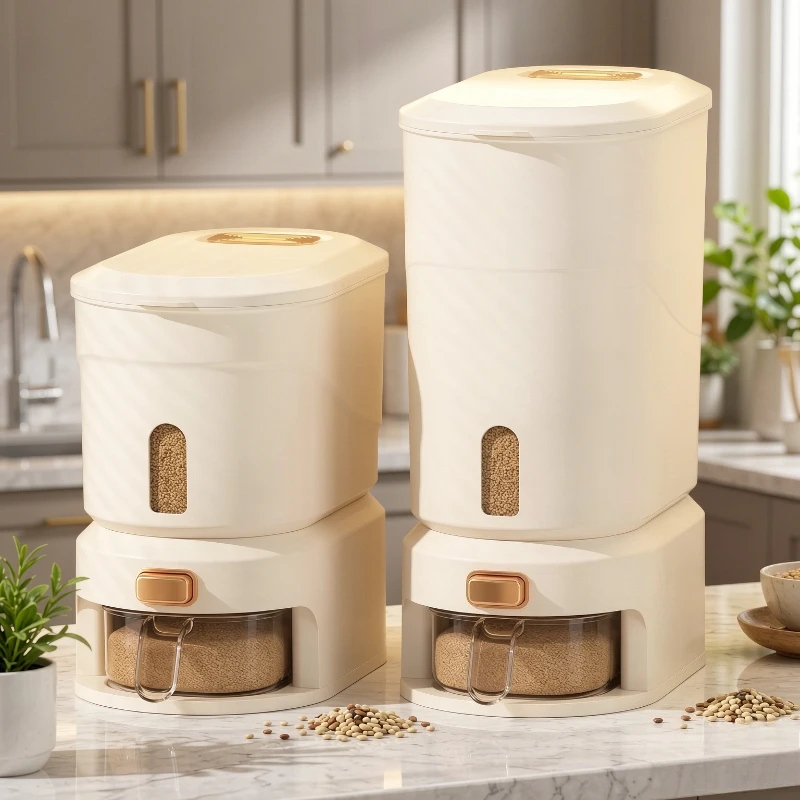 Airtight Rice Storage Container Press Dispense Large Capacity Moisture Proof Insect Resistant Food Grade Kitchen Organizer 쌀 보관통