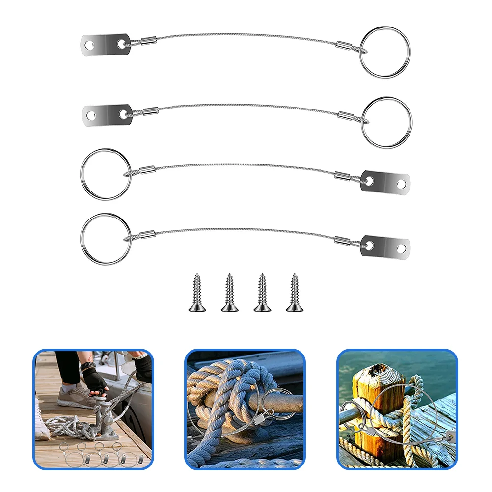 4 Pcs Trailer Hitch Pin Cable Safety Tether Key Lanyard Stainless Steel Fuse Kit Marine Hardwares
